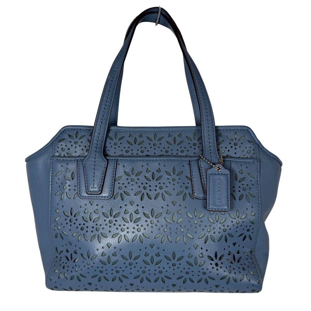 COACH Taylor Laser Cut Floral Eyelet Satchel, Denim Blue